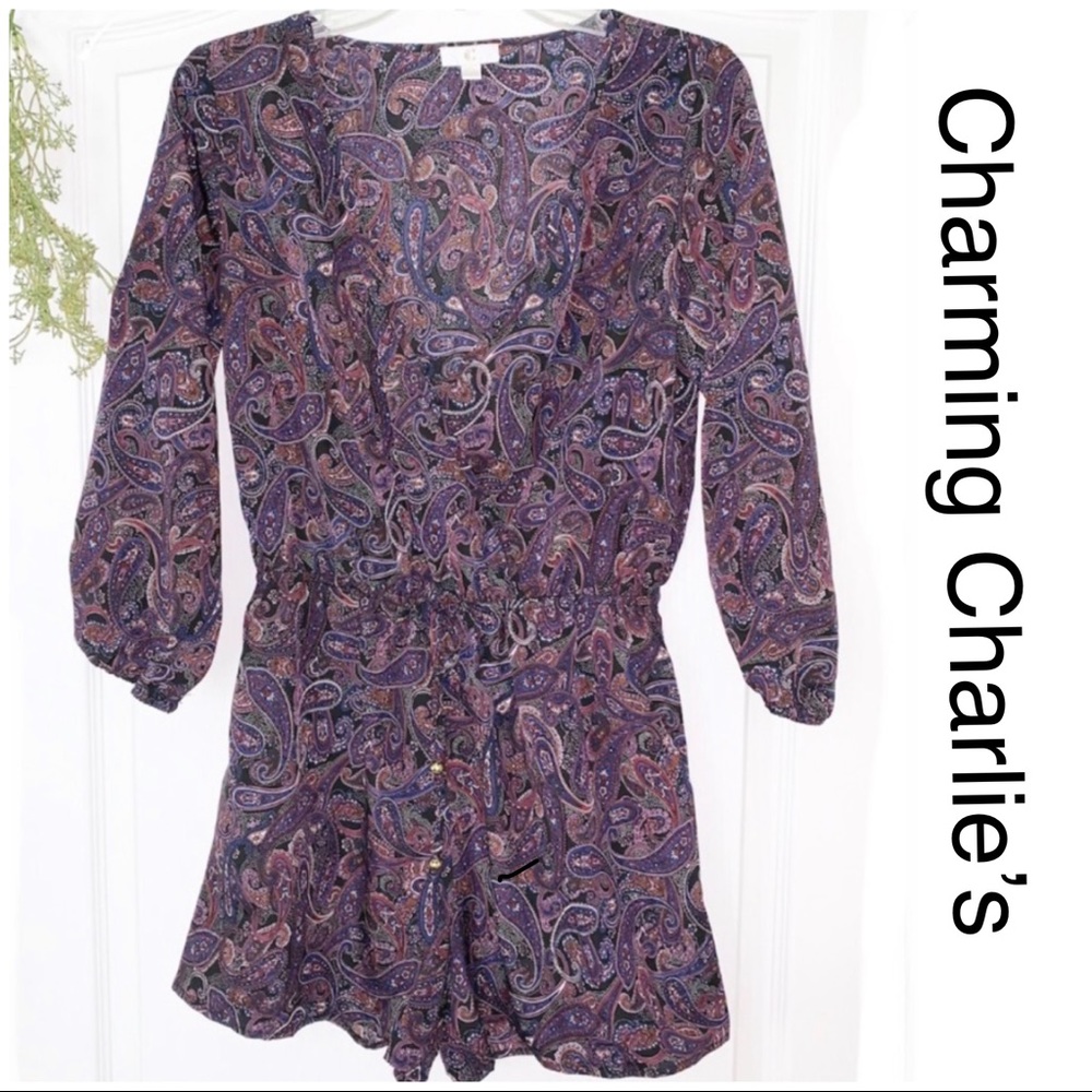 Charming Charlie Purple Paisley Floral Romper